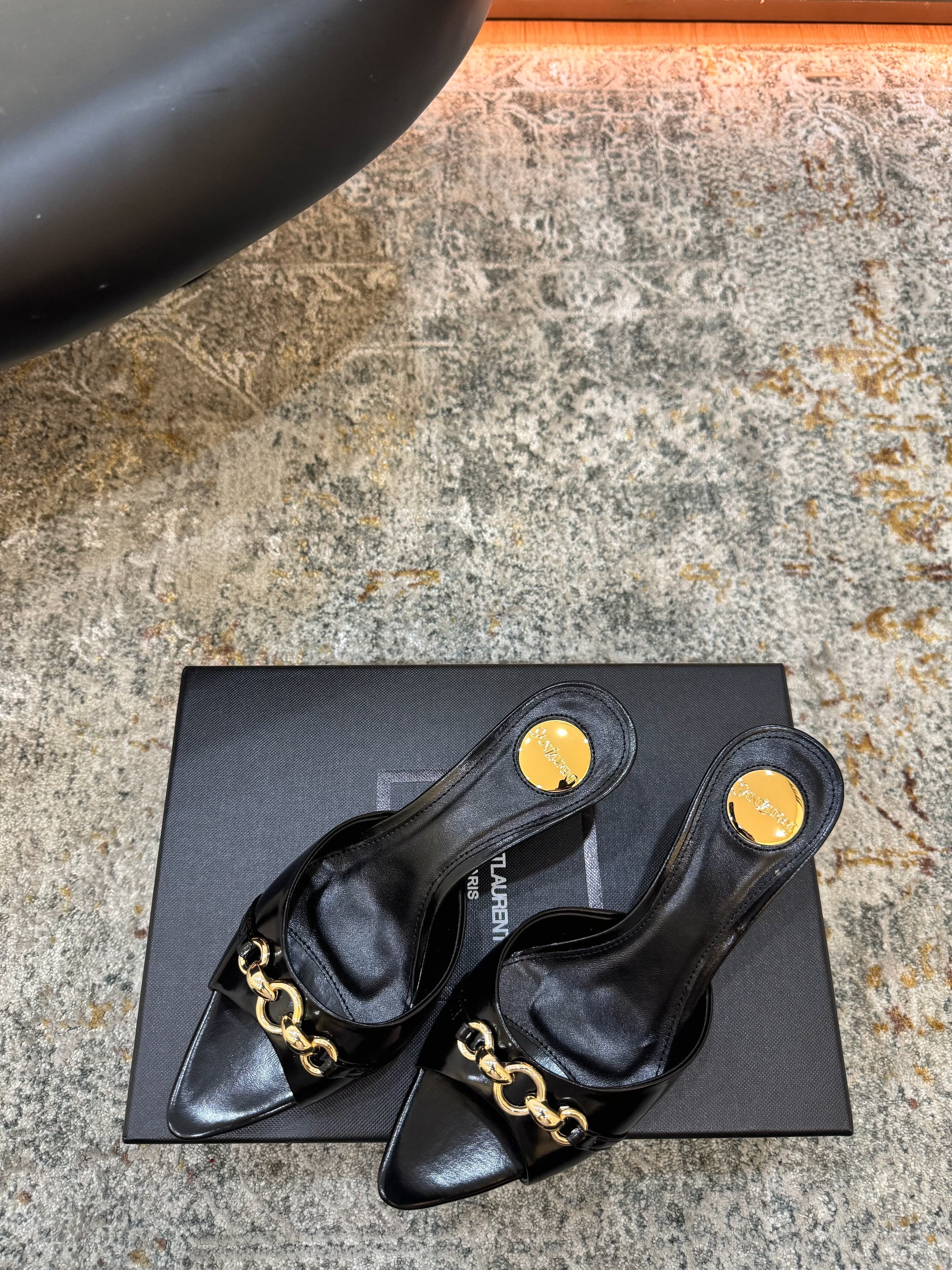 YSL 26S POINTED TOE HIGH HEEL SANDALS 65 MM IN BLACK SHINY CALFSKIN