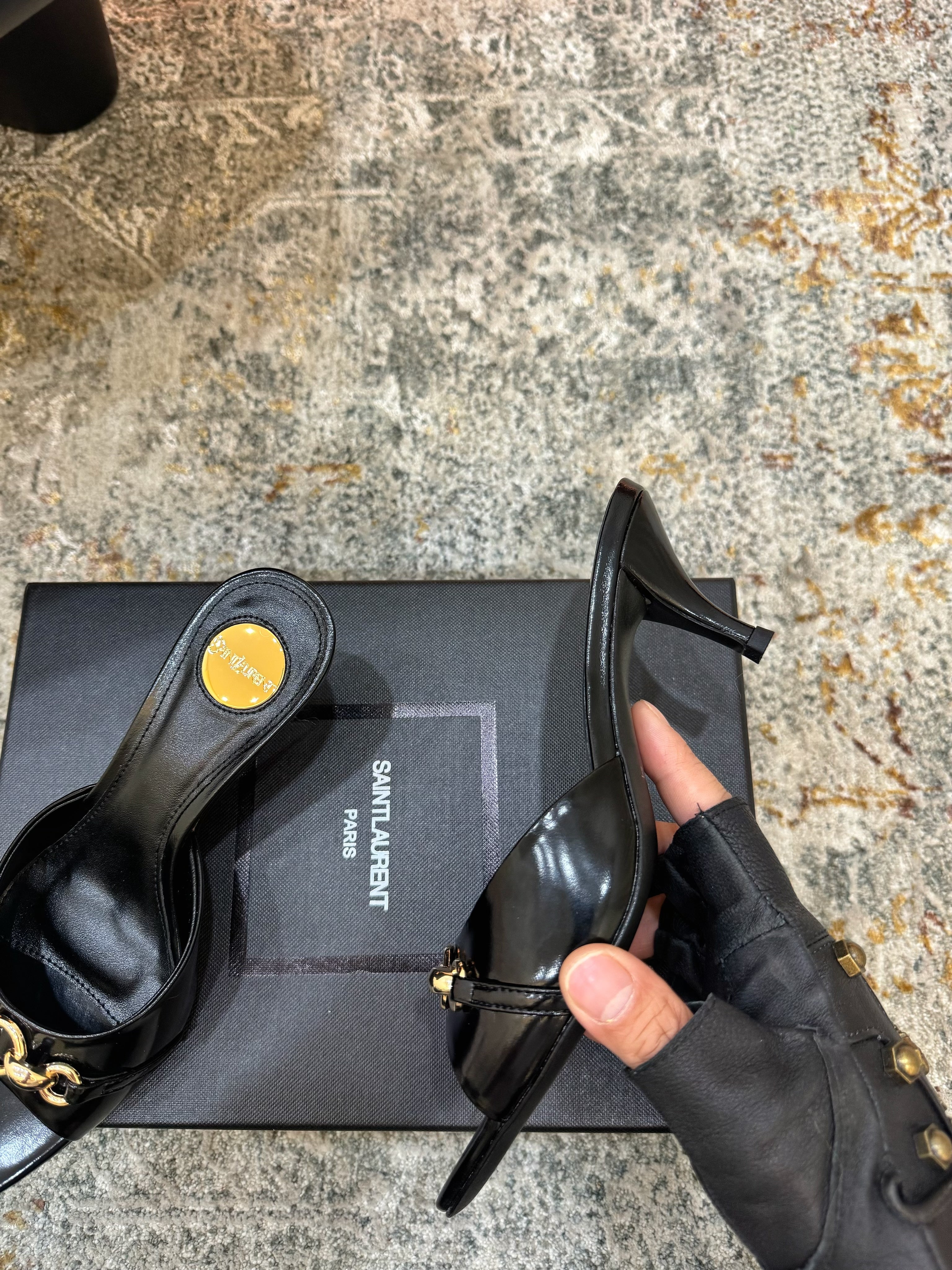 YSL 26S POINTED TOE HIGH HEEL SANDALS 65 MM IN BLACK SHINY CALFSKIN