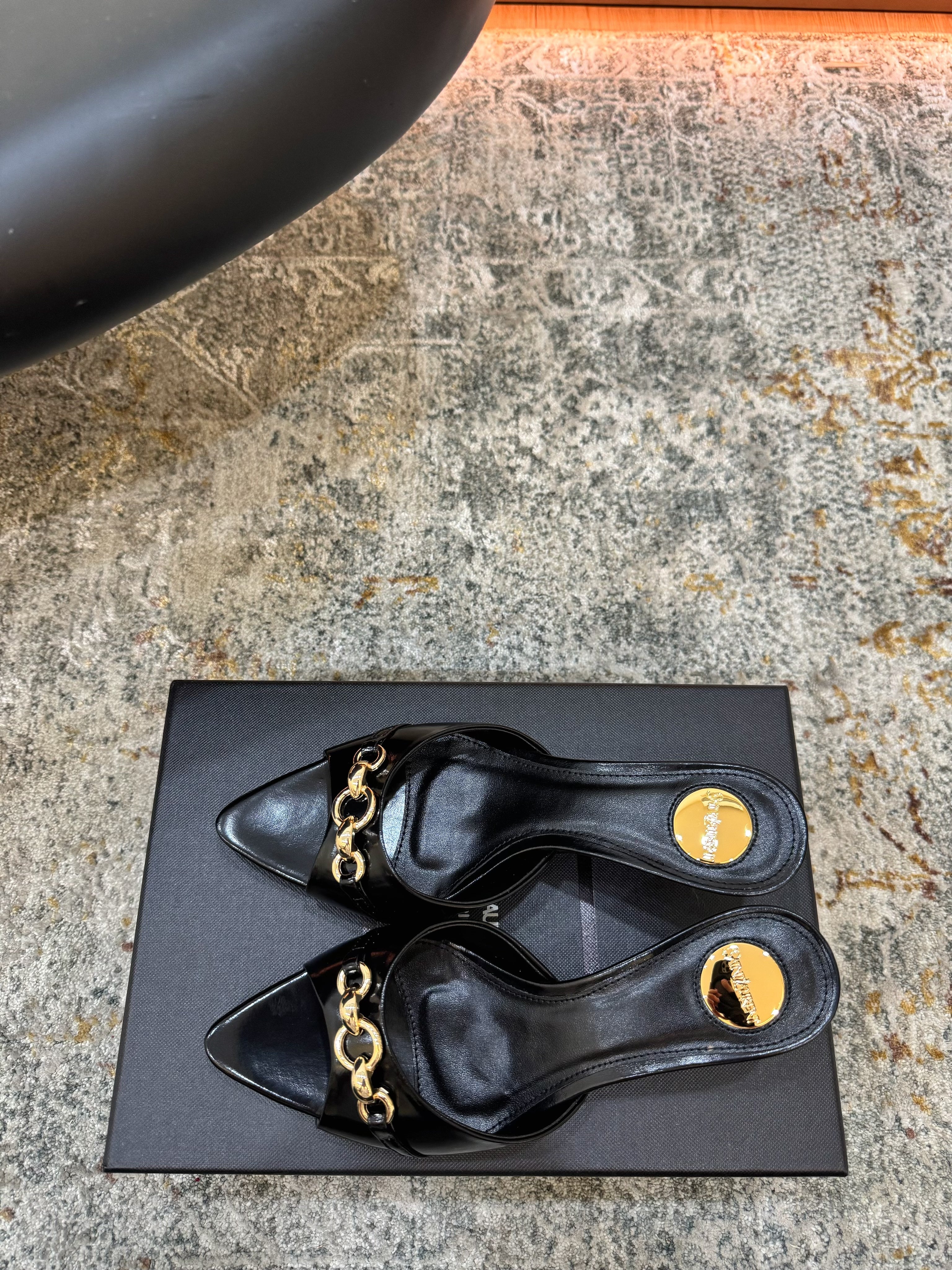 YSL 26S POINTED TOE HIGH HEEL SANDALS 65 MM IN BLACK SHINY CALFSKIN