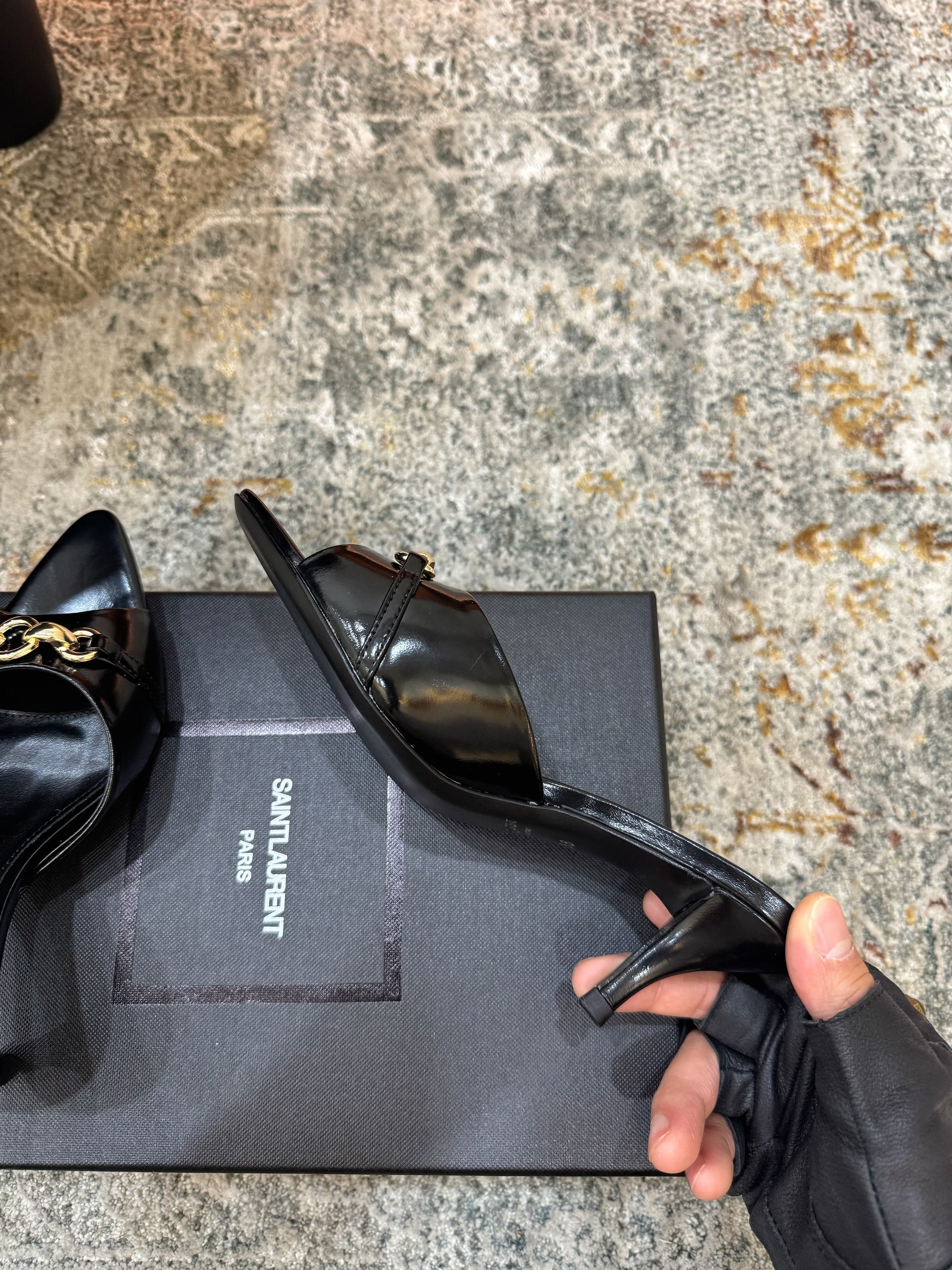 YSL 26S POINTED TOE HIGH HEEL SANDALS 65 MM IN BLACK SHINY CALFSKIN