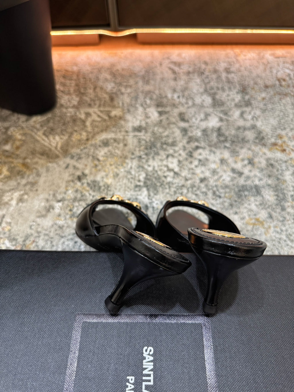 YSL 26S POINTED TOE HIGH HEEL SANDALS 65 MM IN BLACK SHINY CALFSKIN