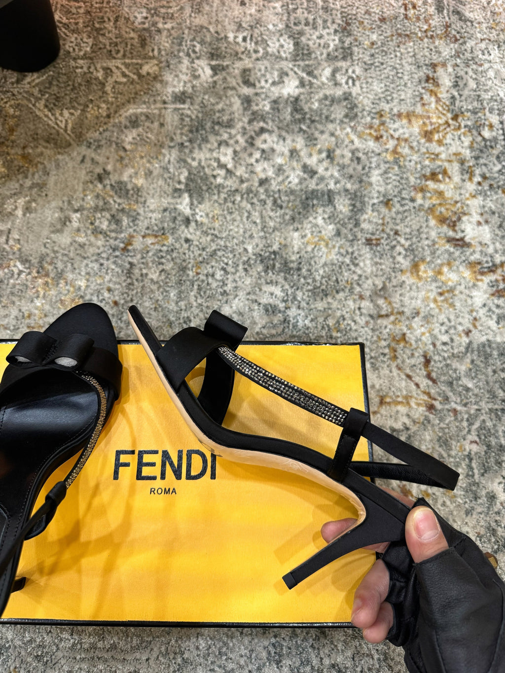 FENDI 26S HIGH-HEELED SANDALS 75 MM IN BLACK SATIN