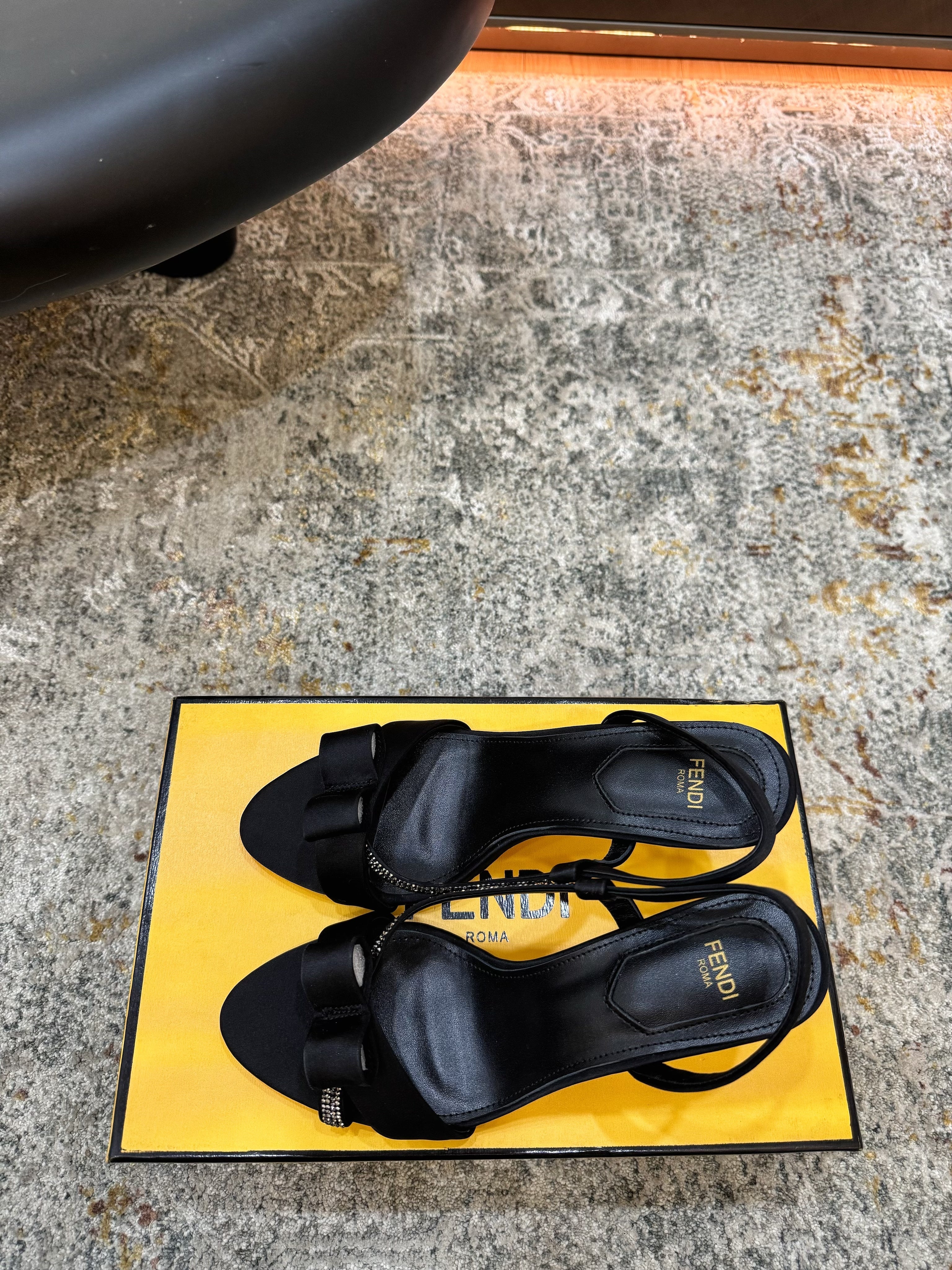 FENDI 26S HIGH-HEELED SANDALS 75 MM IN BLACK SATIN