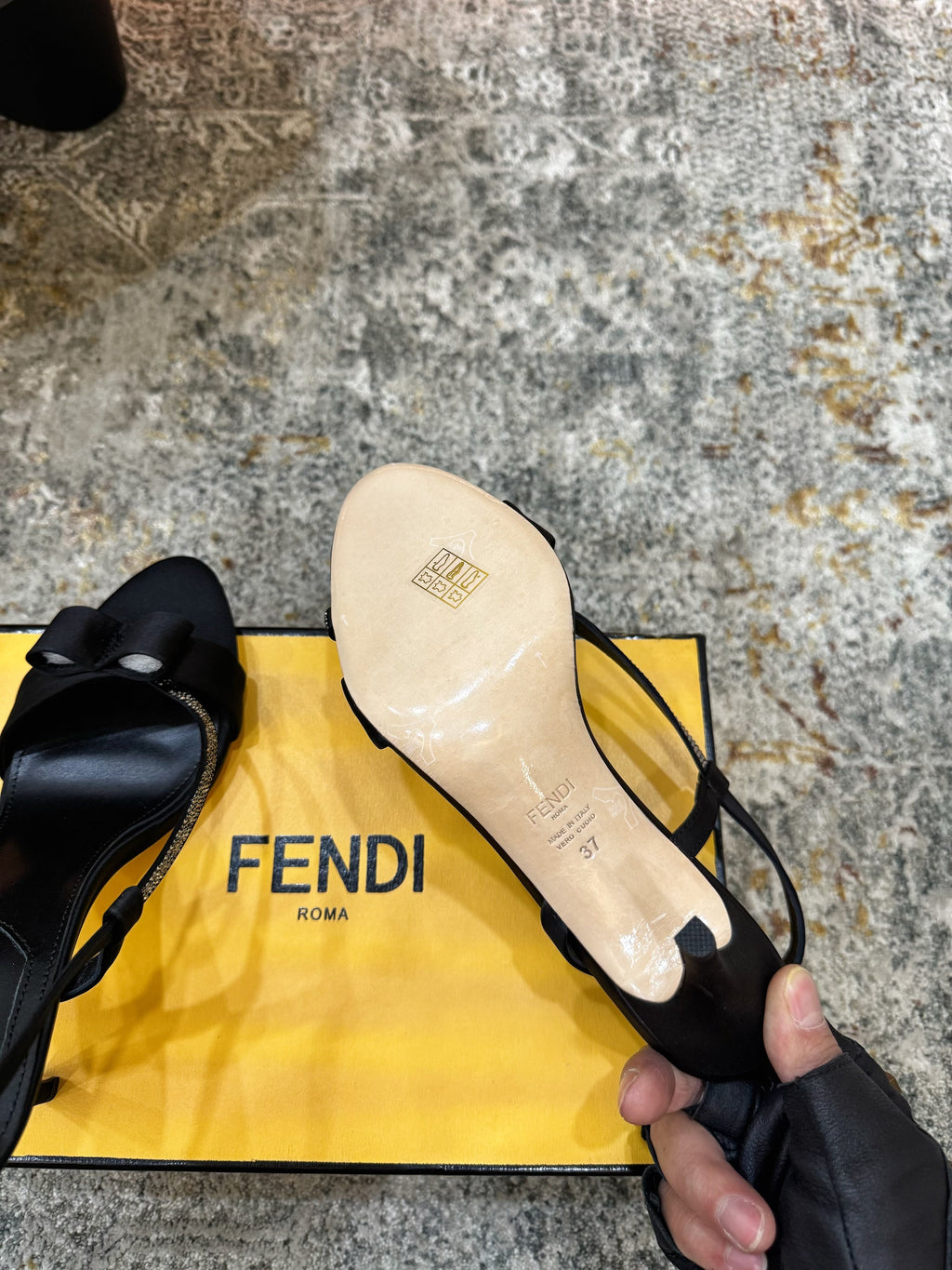 FENDI 26S HIGH-HEELED SANDALS 75 MM IN BLACK SATIN