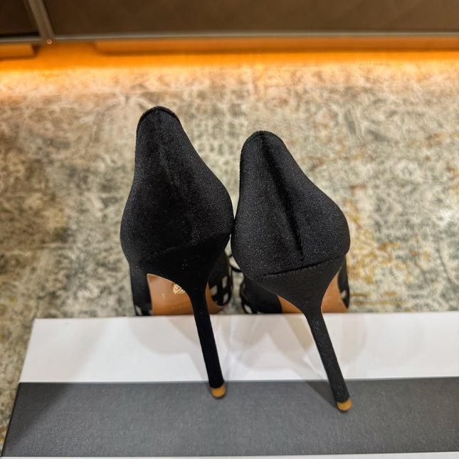 AQUAZZURA 26S BELGRAVIA PUMPS 105 MM IN BLACK VELVET WITH BOW