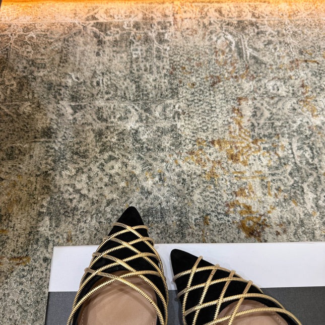 AQUAZZURA 26S BELGRAVIA PUMPS 100 MM IN GOLD AND BLACK SUEDE