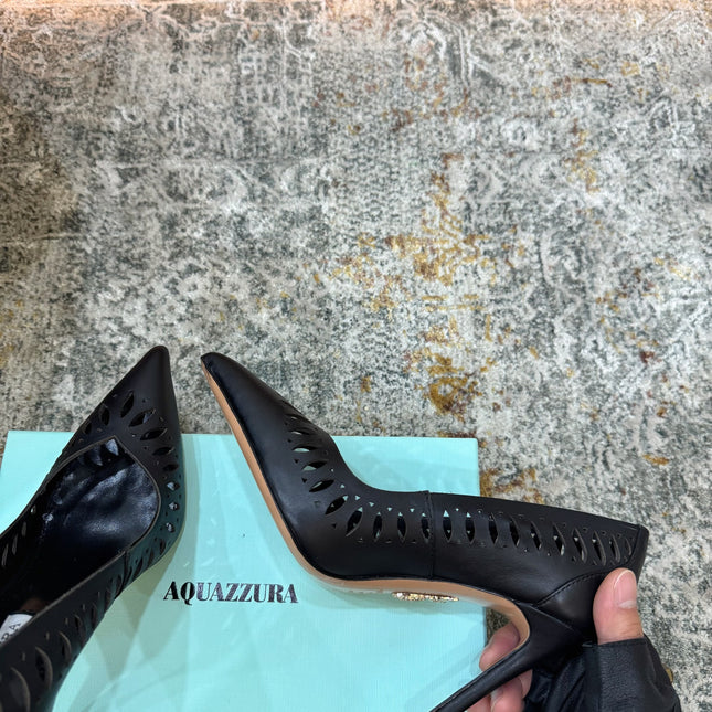 AQUAZZURA 26S HIGH HEELS 110 MM IN BLACK CALFSKIN