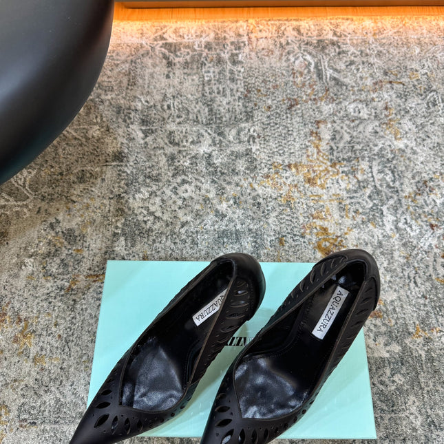 AQUAZZURA 26S HIGH HEELS 110 MM IN BLACK CALFSKIN