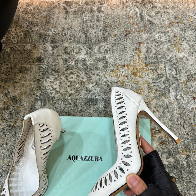 AQUAZZURA 26S HIGH HEELS 110 MM IN WHITE CALFSKIN