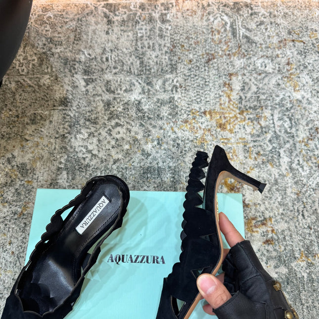 AQUAZZURA 26S SLINGBACK 60 MM IN BLACK SUEDE