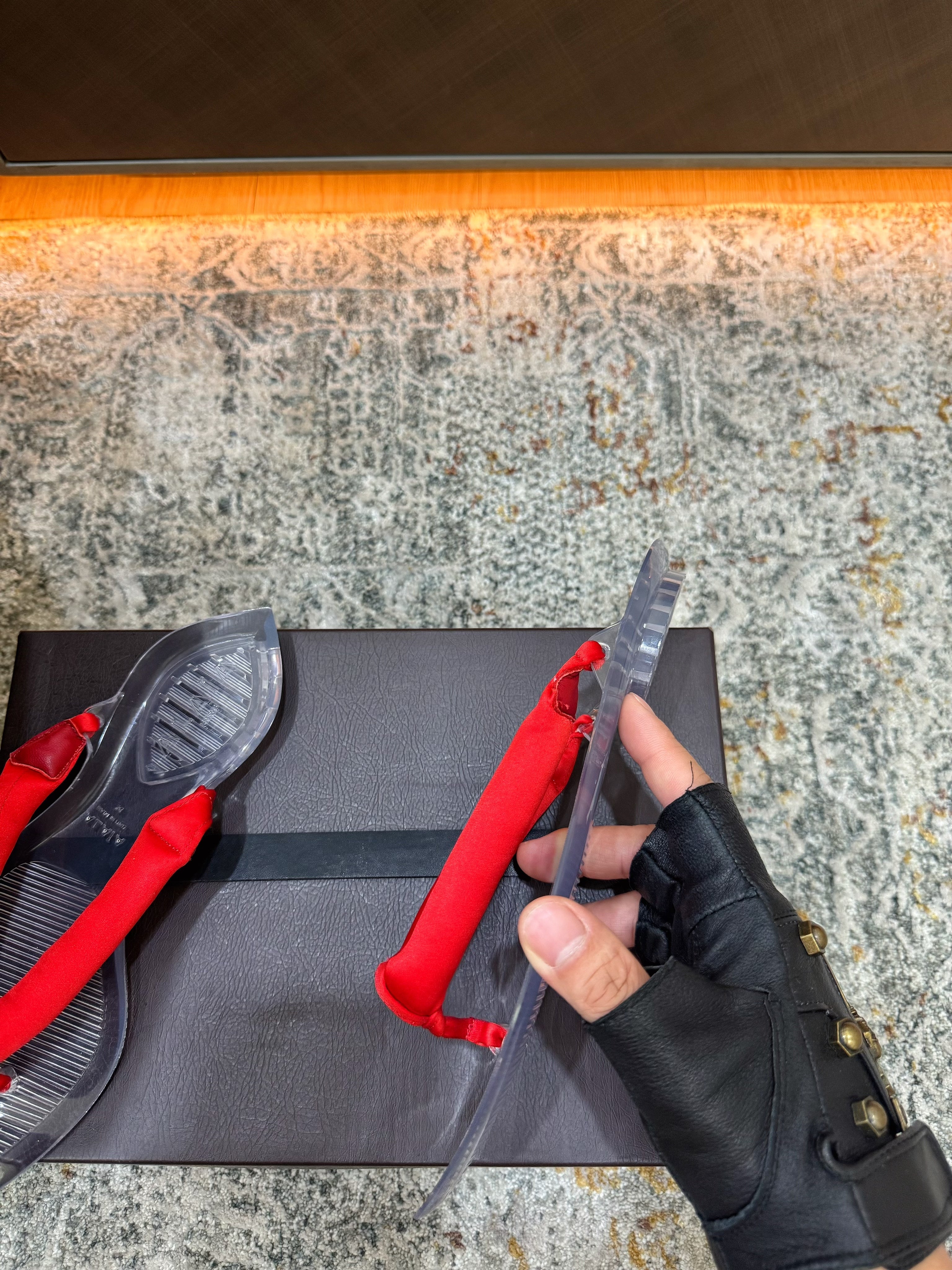 ALAIA 26S THONG SANDALS IN RED SATIN AND TRANSPARENT PVC