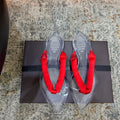 ALAIA 26S THONG SANDALS IN RED SATIN AND TRANSPARENT PVC