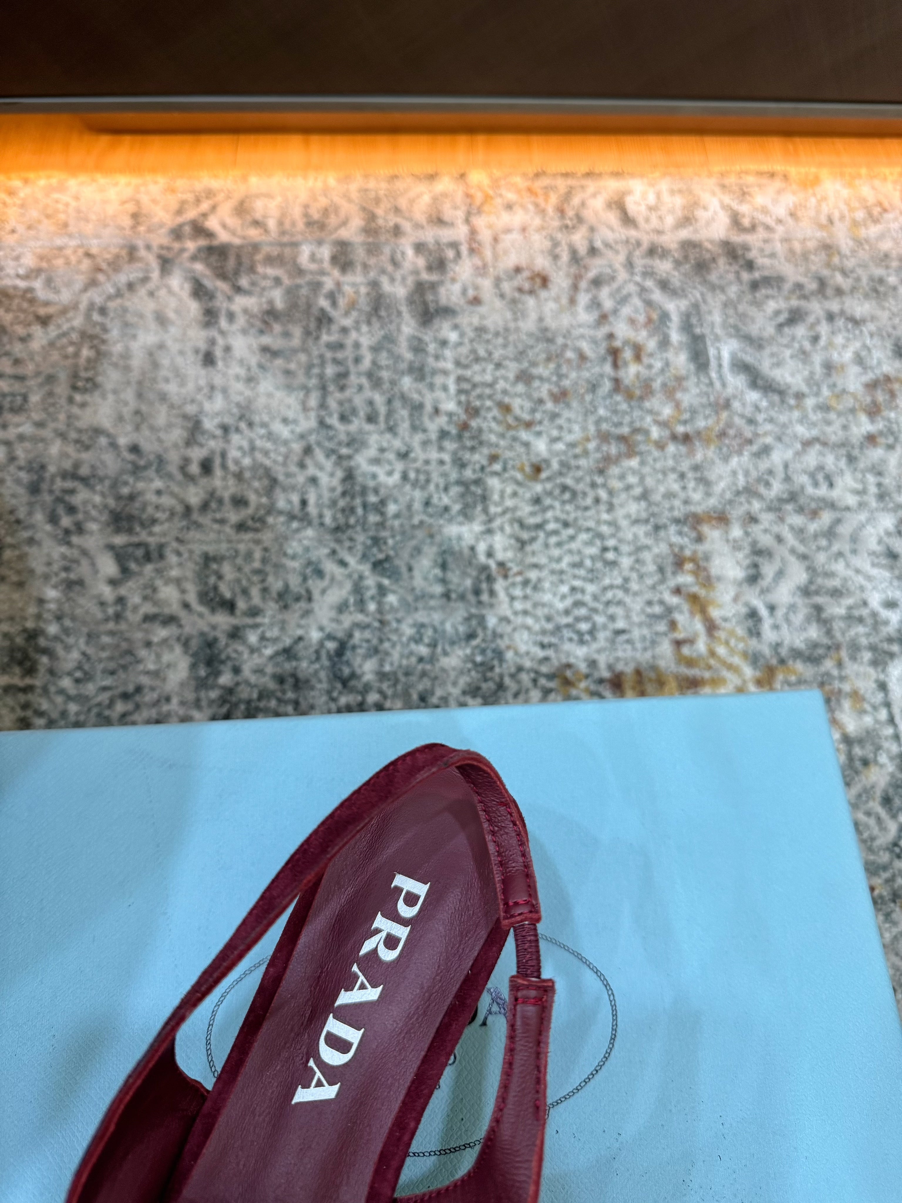 PRADA 26S POINTED TOE LACE UP SLINGBACK PUMPS 55MM IN BURGUNDY RED SUEDE