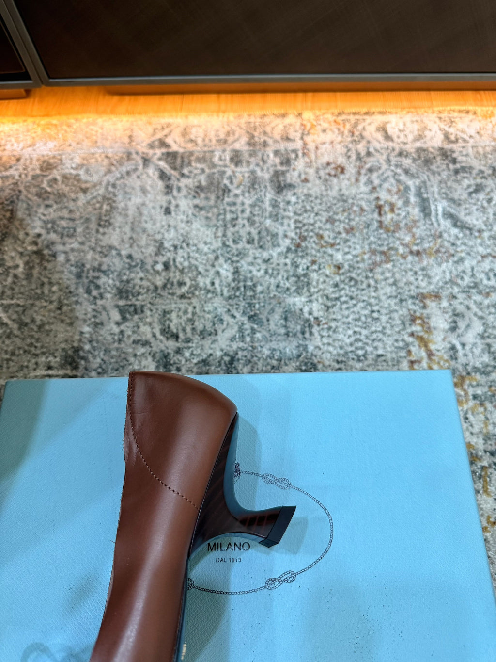PRADA 26S LACE UP STUDDED PUMPS 55MM IN DARK BROWN CALFSKIN WITH GREEN LACES