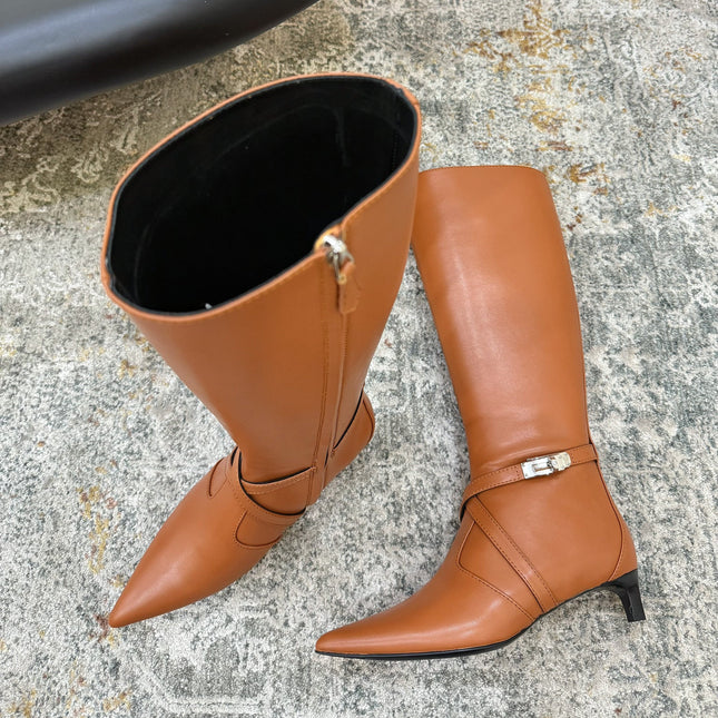 HM 26S KNEE-HIGH BOOTS 35 MM IN COGNAC BROWN CALFSKIN