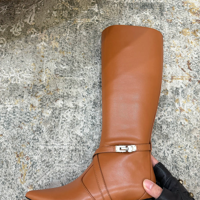 HM 26S KNEE-HIGH BOOTS 35 MM IN COGNAC BROWN CALFSKIN
