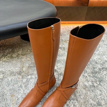 HM 26S KNEE-HIGH BOOTS 35 MM IN COGNAC BROWN CALFSKIN