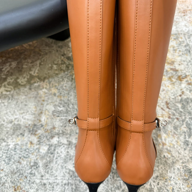 HM 26S KNEE-HIGH BOOTS 35 MM IN COGNAC BROWN CALFSKIN