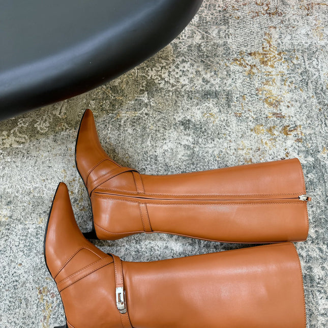 HM 26S KNEE-HIGH BOOTS 35 MM IN COGNAC BROWN CALFSKIN
