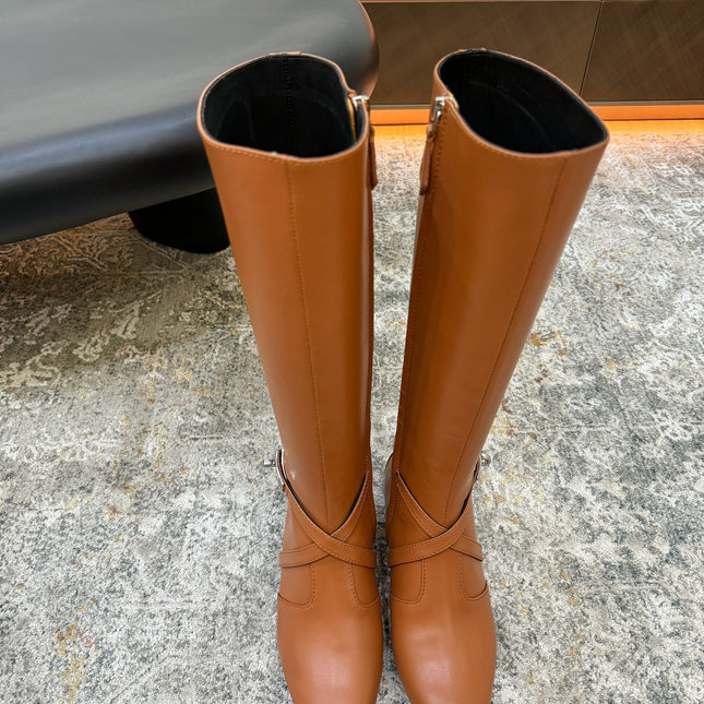 HM 26S KNEE-HIGH BOOTS 35 MM IN COGNAC BROWN CALFSKIN