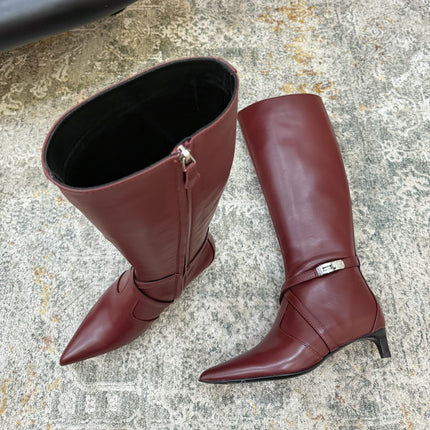 HM 26S KNEE-HIGH BOOTS 35 MM IN WINE RED CALFSKIN
