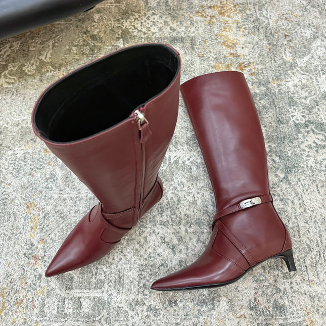 HM 26S KNEE-HIGH BOOTS 35 MM IN WINE RED CALFSKIN