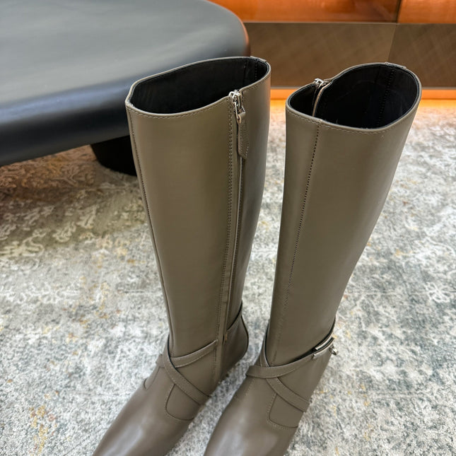 HM 26S KNEE-HIGH BOOTS 35 MM IN KHAKI GREY CALFSKIN