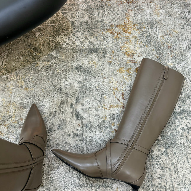 HM 26S KNEE-HIGH BOOTS 35 MM IN KHAKI GREY CALFSKIN