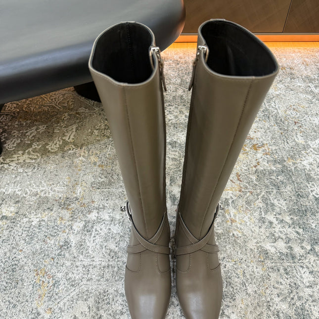 HM 26S KNEE-HIGH BOOTS 35 MM IN KHAKI GREY CALFSKIN
