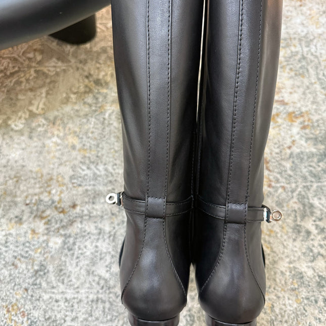 HM 26S FLAT KNEE-HIGH BOOTS IN BLACK CALFSKIN