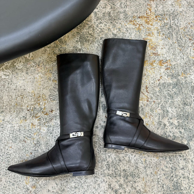 HM 26S FLAT KNEE-HIGH BOOTS IN BLACK CALFSKIN