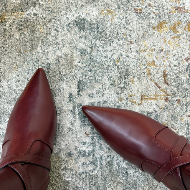 HM 26S FLAT KNEE-HIGH BOOTS IN WINE RED CALFSKIN