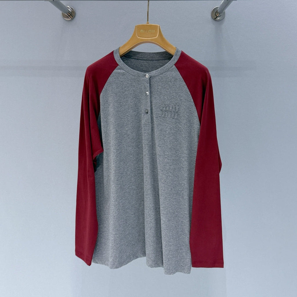 MIUMIU 26S LONG SLEEVE BUTTONED T-SHIRT 895