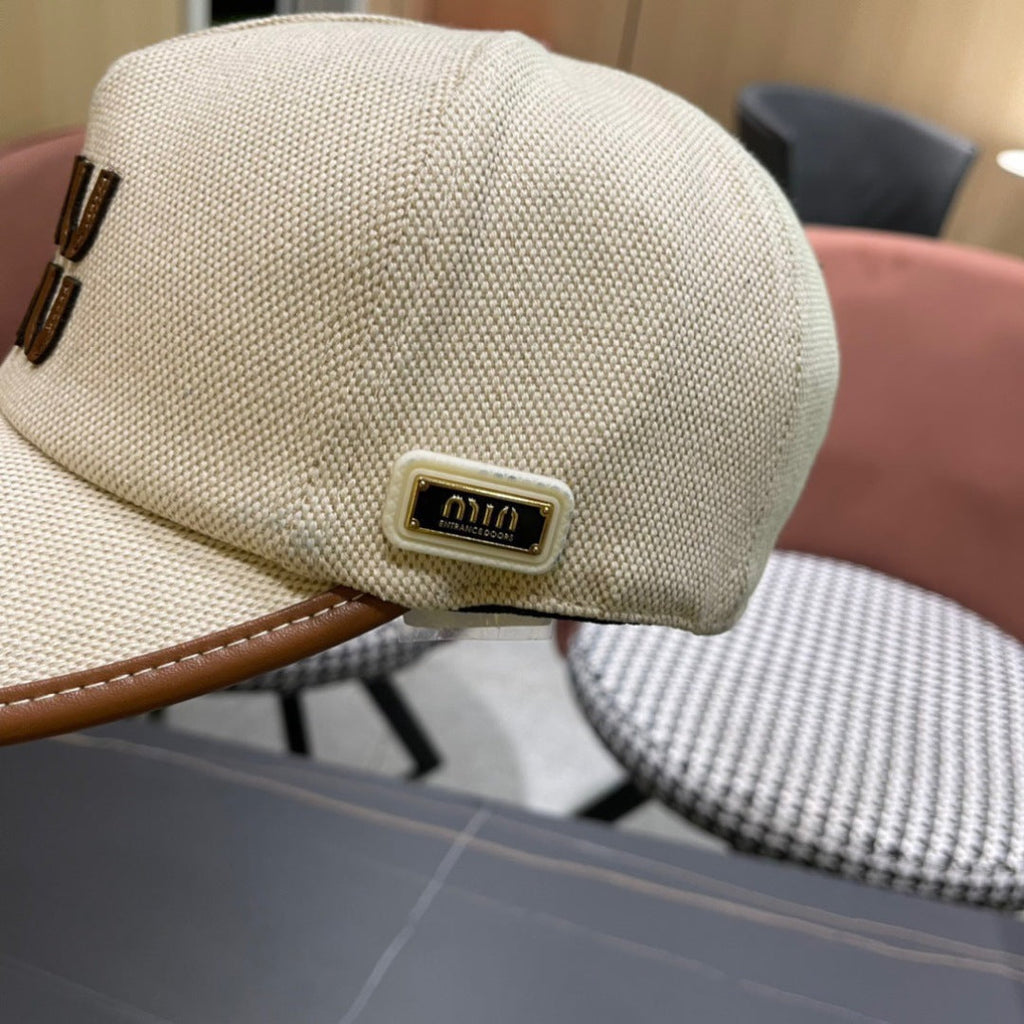 MIUMIU BASEBALL CAP IN LIGHT BEIGE FABRIC AND CALFSKIN