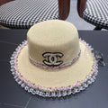 CHANEL 26S LACE & FLORAL TRIM STRAW HAT 337939