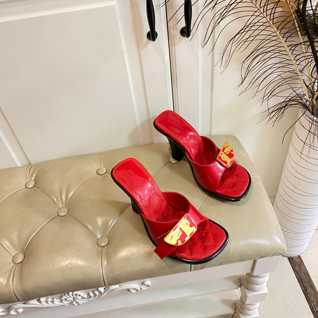 BURBERRY 26S HEELED SANDALS 100 MM IN RED CALFSKIN
