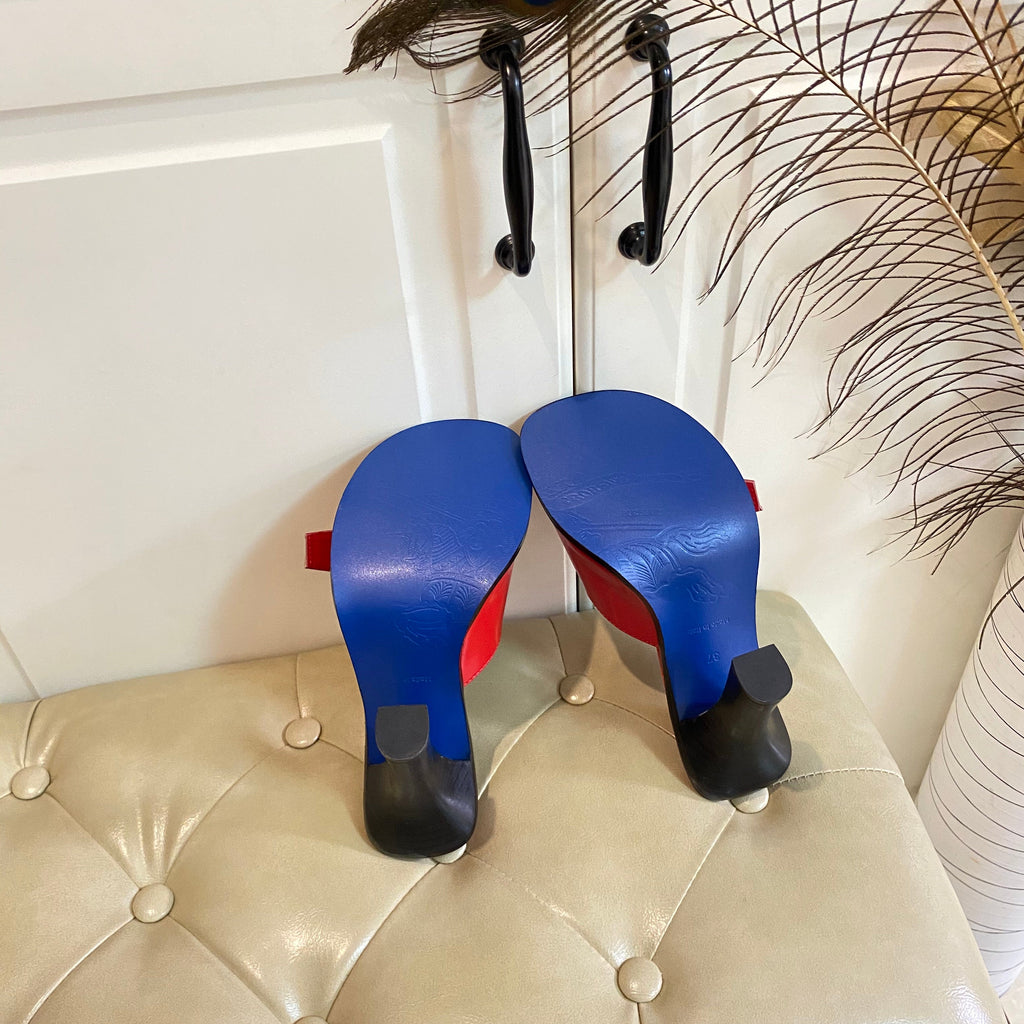 BURBERRY 26S HEELED SANDALS 100 MM IN RED CALFSKIN