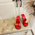 BURBERRY 26S HEELED SANDALS 100 MM IN RED CALFSKIN