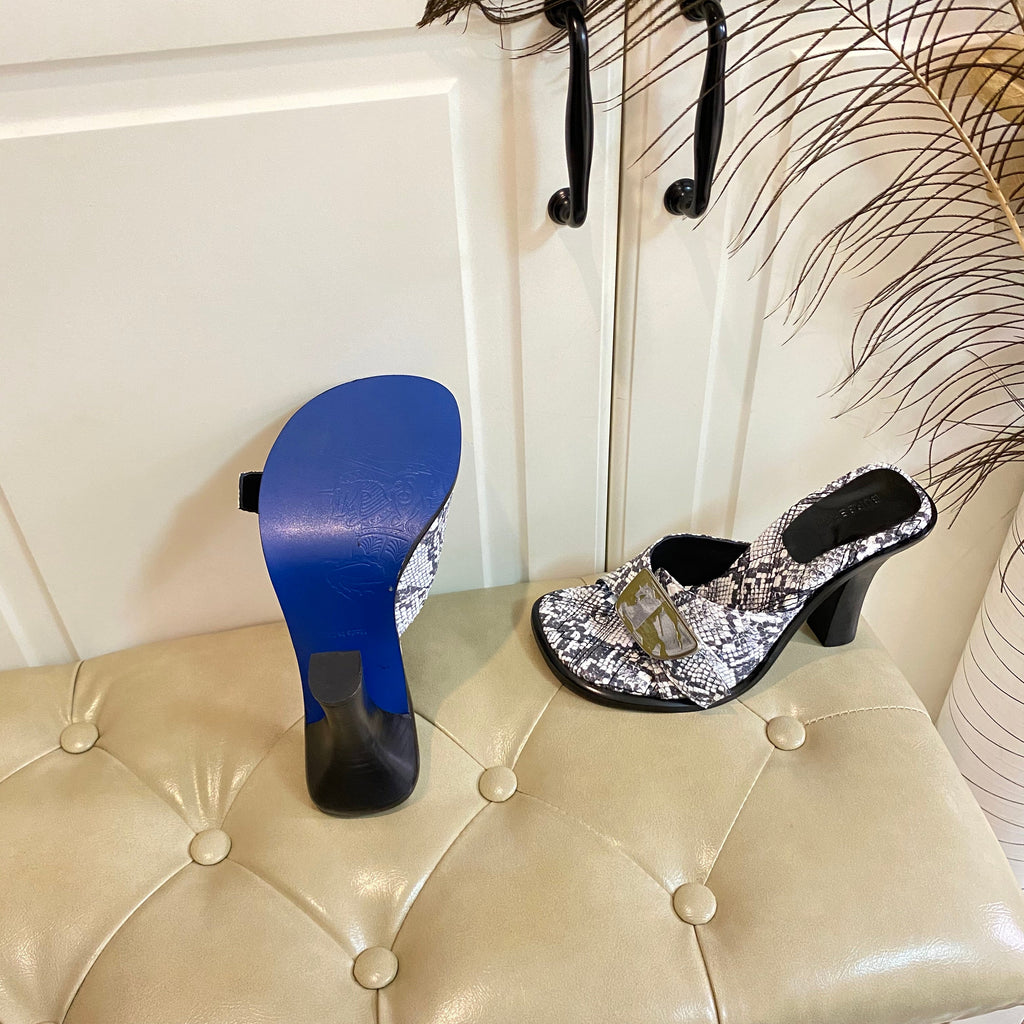 BURBERRY 26S HEELED SANDALS 100 MM IN SNAKESKIN PRINT CALFSKIN
