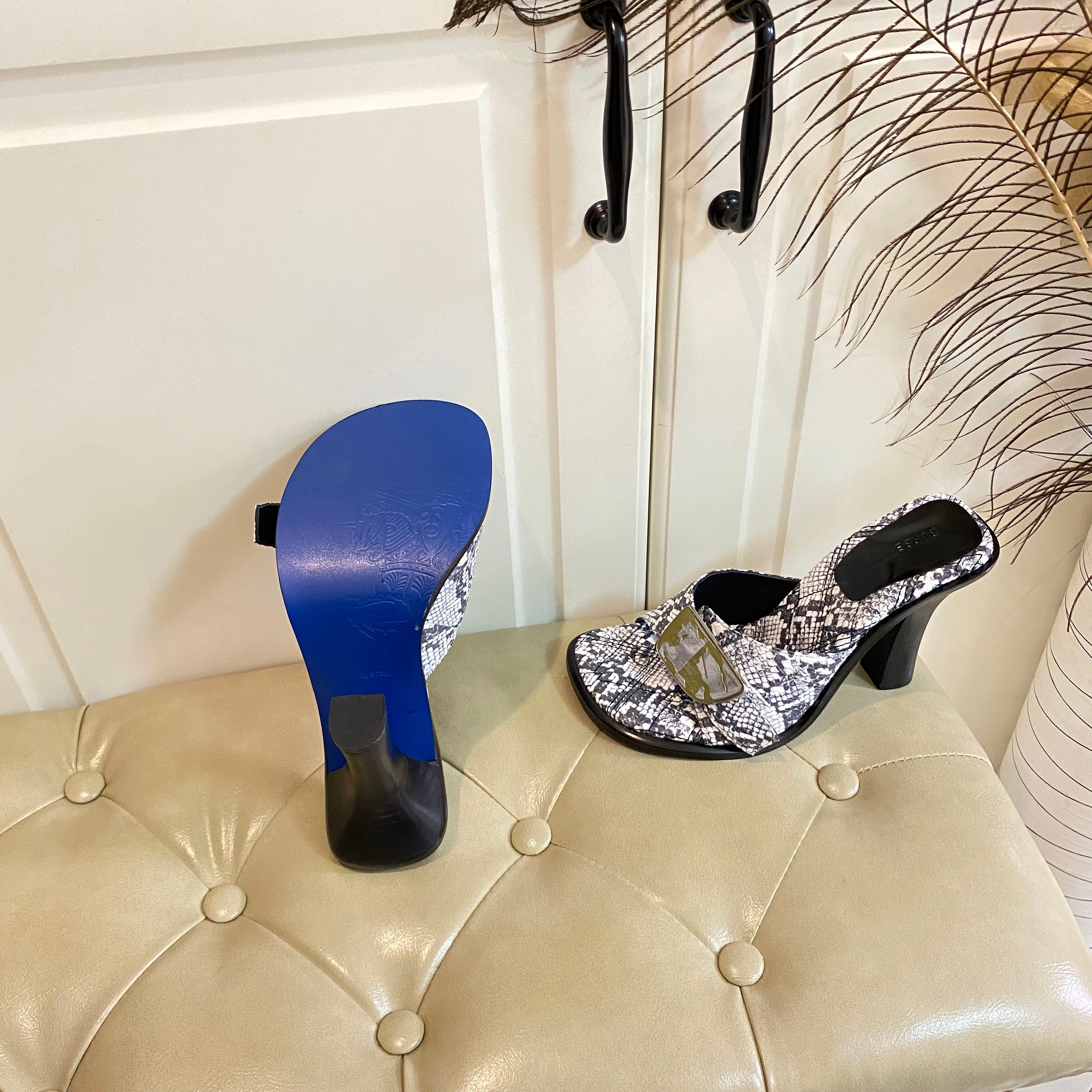 BURBERRY 26S HEELED SANDALS 100 MM IN SNAKESKIN PRINT CALFSKIN
