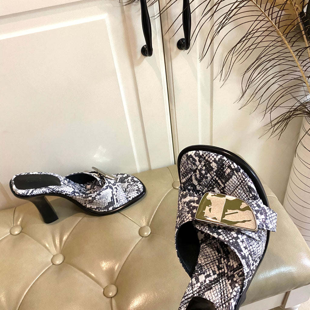 BURBERRY 26S HEELED SANDALS 100 MM IN SNAKESKIN PRINT CALFSKIN