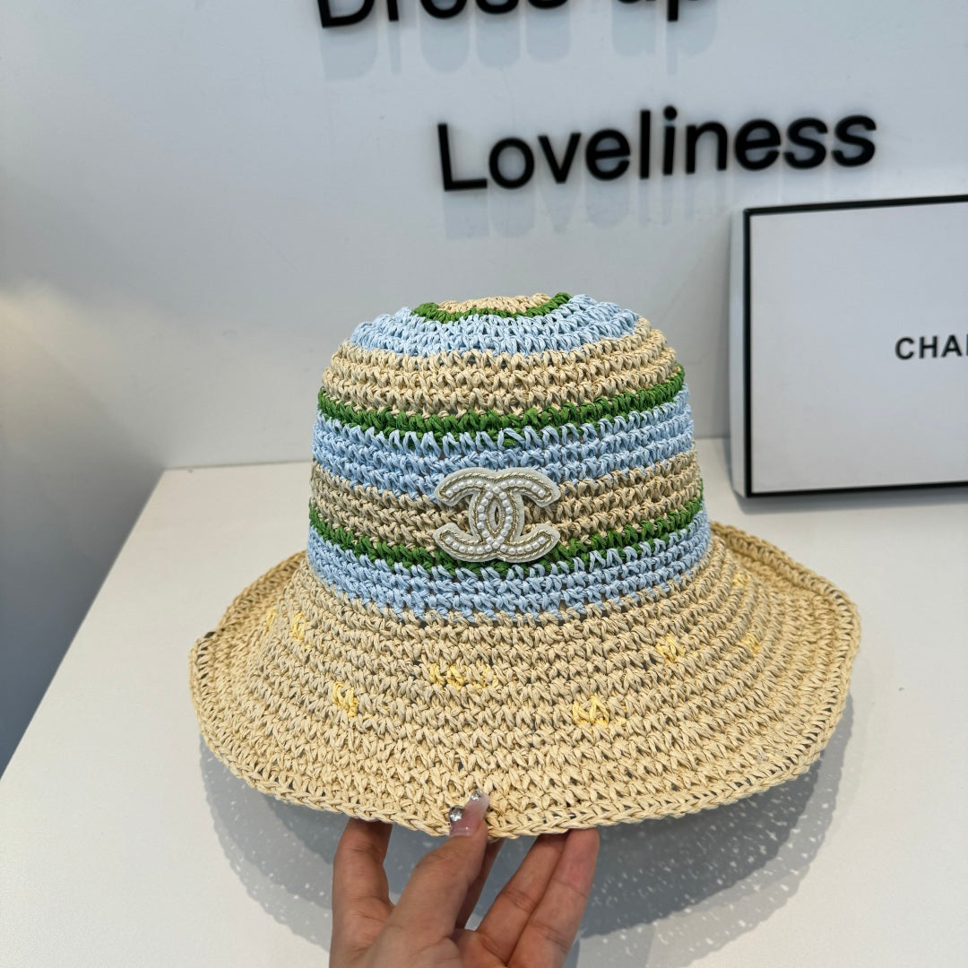 CHANEL 26S CROCHETED STRAW BUCKET HAT 337965
