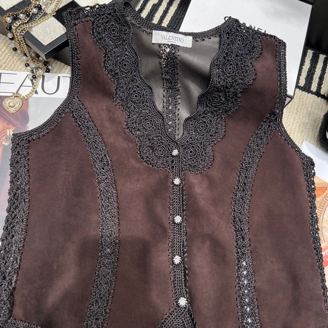 VALENTINO 26S CROCHET-TRIM SUEDE VEST 337