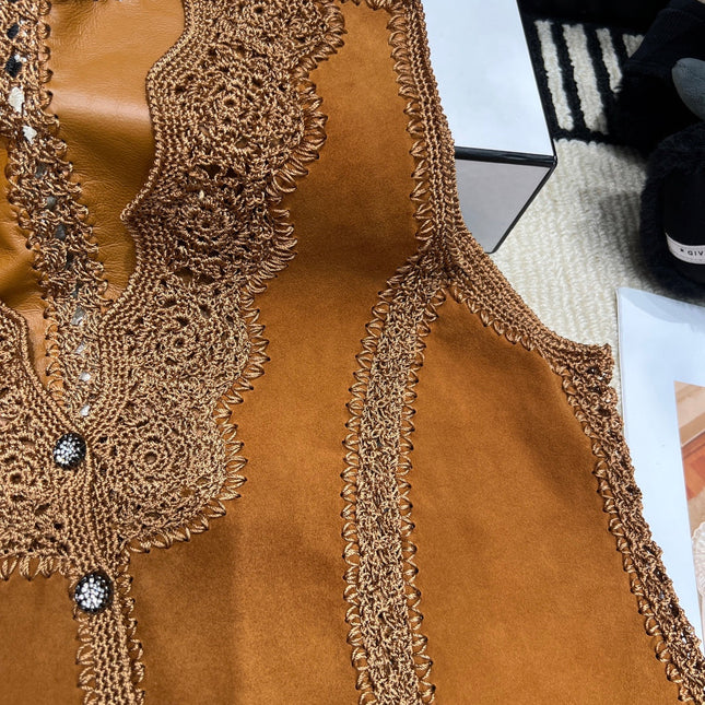 VALENTINO 26S CROCHET-TRIM SUEDE VEST 336