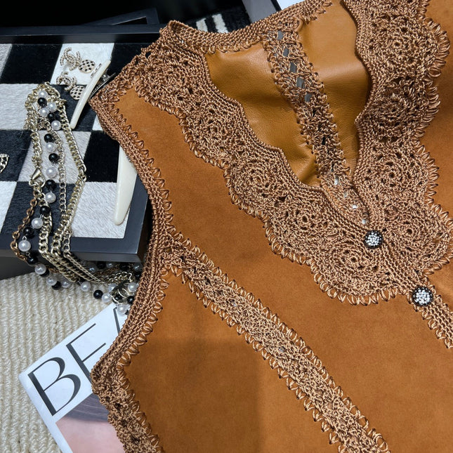 VALENTINO 26S CROCHET-TRIM SUEDE VEST 336