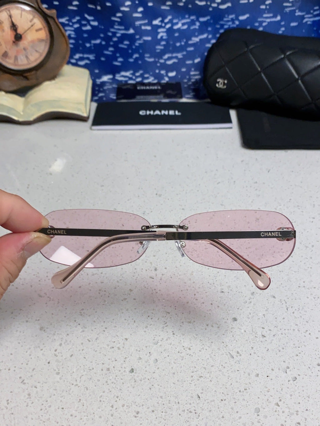 CHANEL RECTANGLE SUNGLASSES PINK IN METAL 948114
