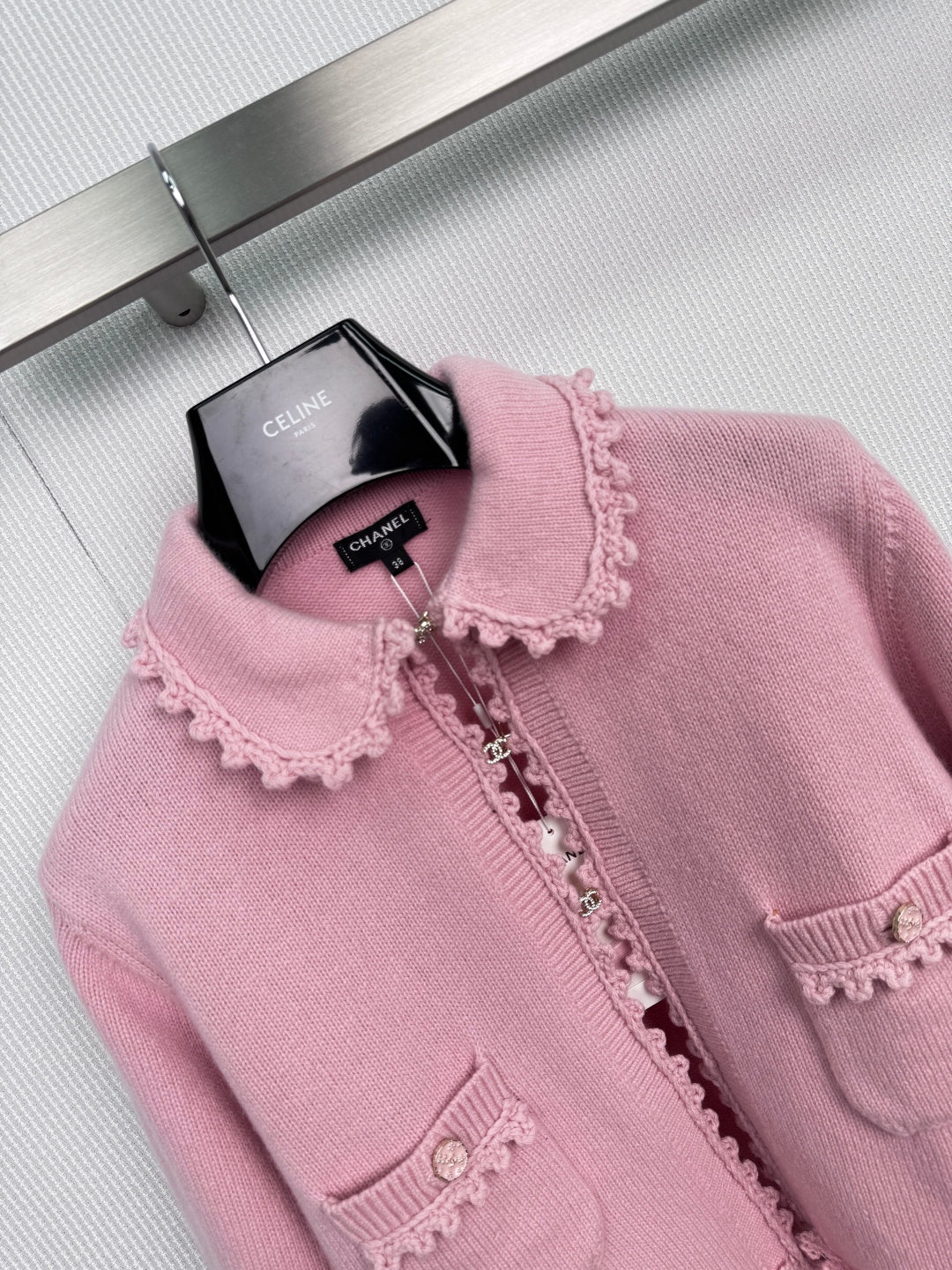 CHANEL 25S KNIT CARDIGAN WITH LACE COLLAR 415