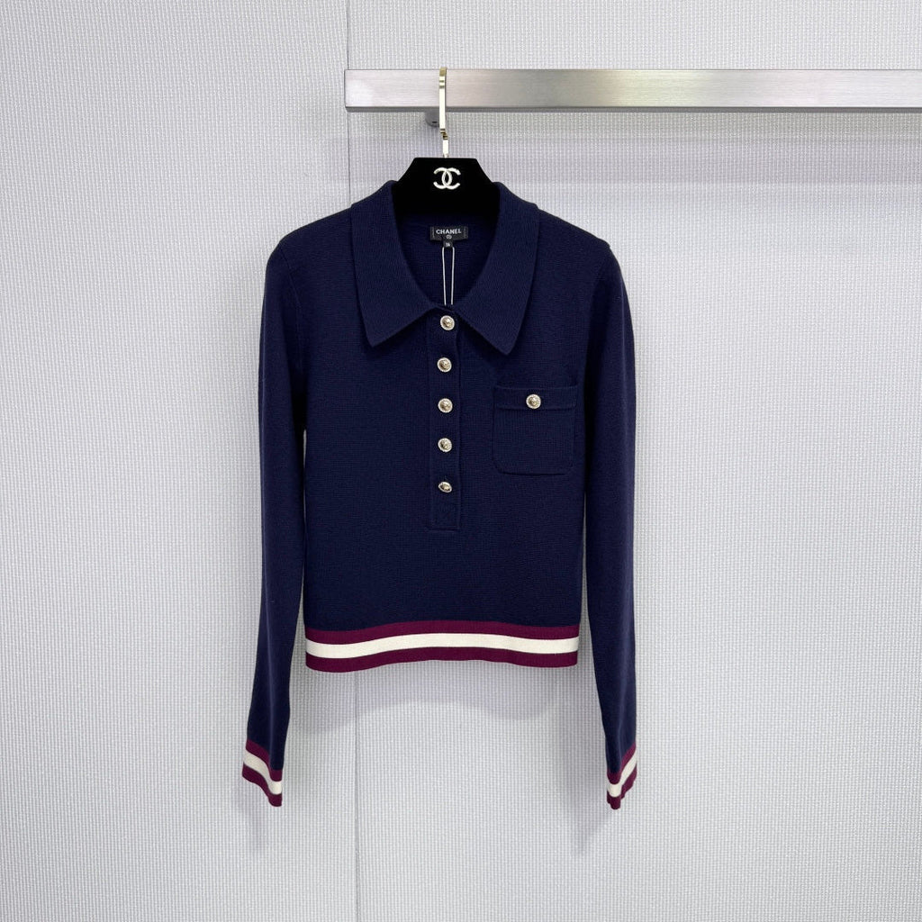CHANEL 25S LONG-SLEEVE KNIT POLO SHIRT 589