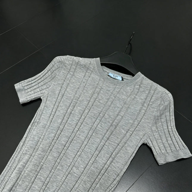 PRADA 26S SHORT-SLEEVE RIBBED KNIT TOP 1149