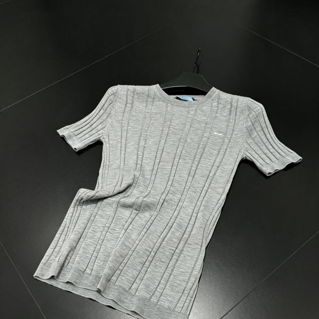 PRADA 26S SHORT-SLEEVE RIBBED KNIT TOP 1149